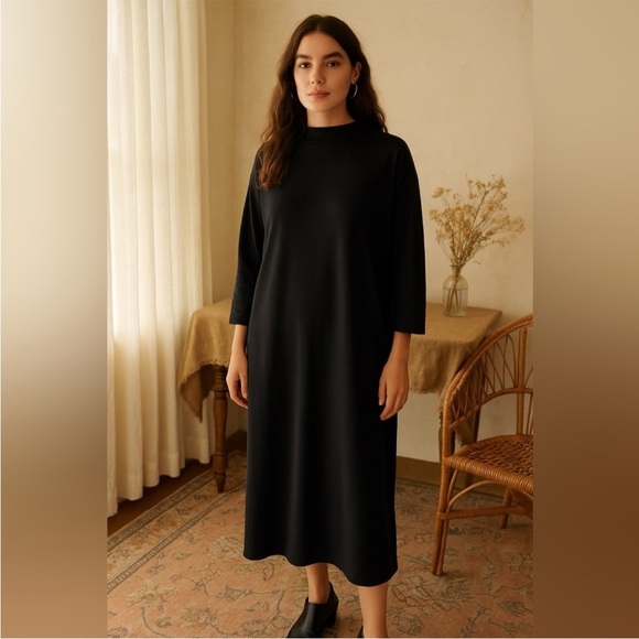 Eileen Fisher Organic Cotton Tencel Blend Jersey Knit Mockneck Tunic Dress - Picture 1 of 5